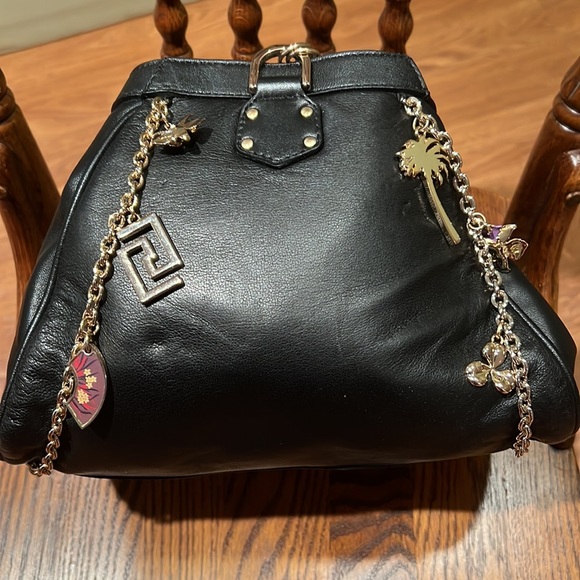 Versace H&M Black Leather Purse With Charms And Chain Handle Tags Dust Bag - Picture 3 of 13